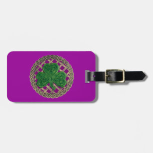 Custom Purple Shamrock Celtic Knots Luggage Tag