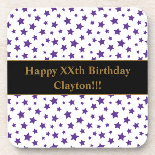 Custom Purple Stars With Message Birthday Party Coaster