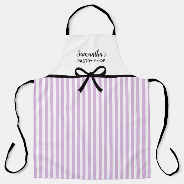 Custom Purple Stripes Bakery Kitchen Salon Apron (Front)