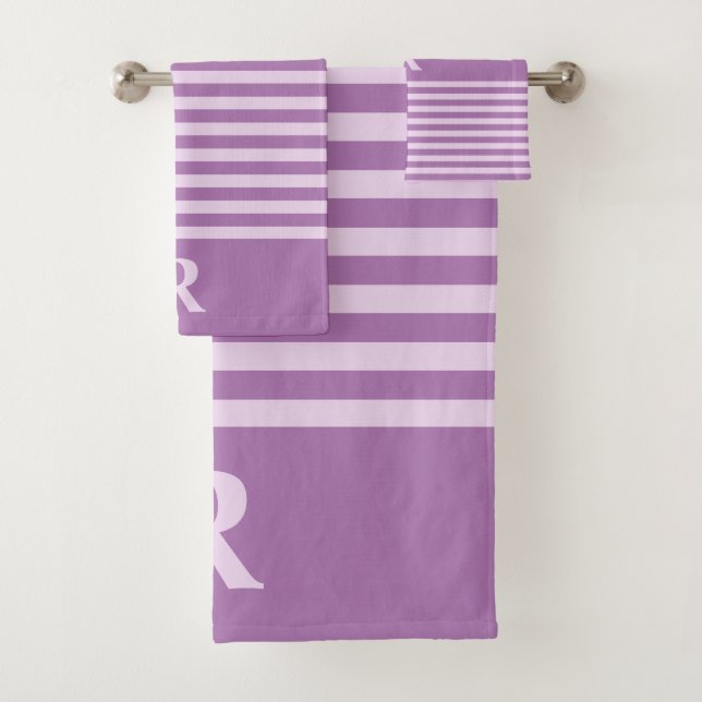 Custom Purple Stripes Bath Towel Set (Insitu)