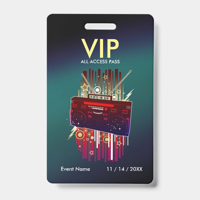 Custom Purple Teal Gradient VIP Pass For Event Badge (Front)