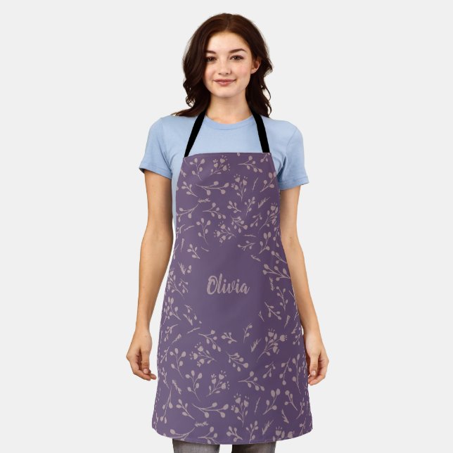 Custom Purple Tulip Leaf Feather Two Colour Patter Apron (Worn)