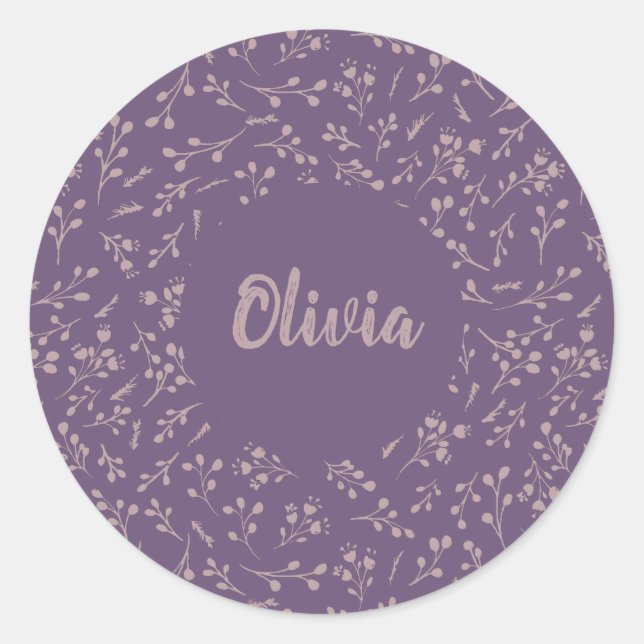 Custom Purple Tulip Leaf Feather Two Colour Patter Classic Round Sticker (Front)