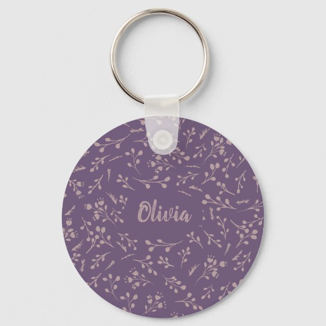 Custom Purple Tulip Leaf Feather Two Colour Patter Keychain (Front)