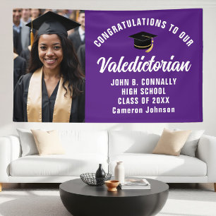 Custom Purple Valedictorian Photo Graduation Party Banner