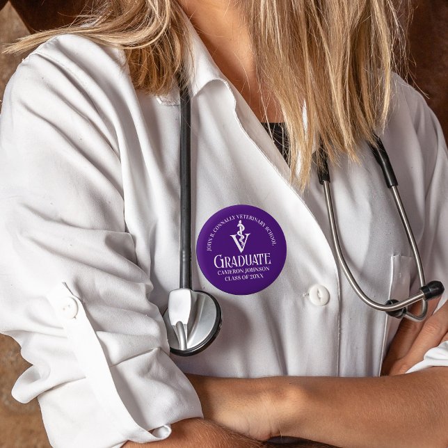 Custom Purple Veterinary School Graduation 2 Inch Round Button (Creator Uploaded)
