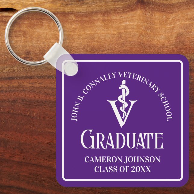 Custom Purple Veterinary School Graduation Keychain (Front)