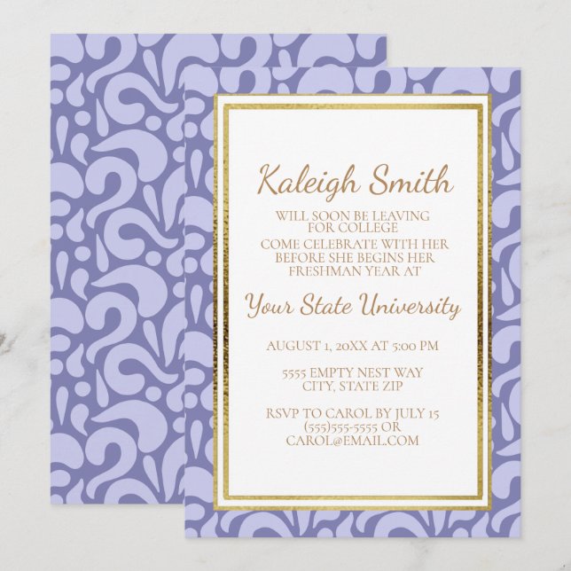 Custom Purple Violet College Trunk Party Invite (Front/Back)