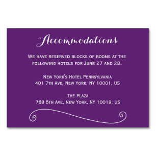 Custom Purple Wedding Accommodation Cards