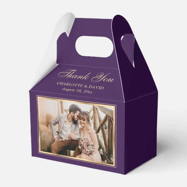 Custom Purple Wedding Photo Thank You Favor Box (Front Side)