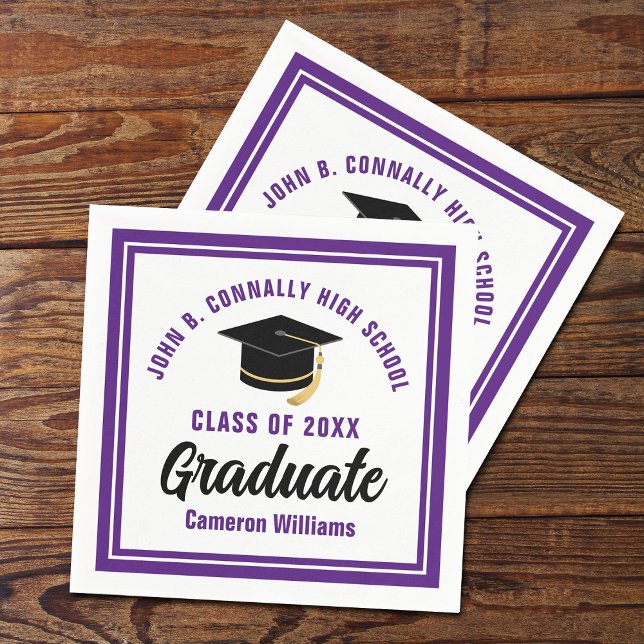 Custom Purple White Graduate 2025 Graduation Party Napkin (Creator Uploaded)