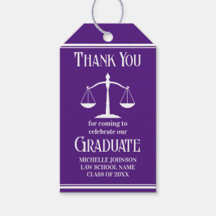 Custom Purple White Law School Graduation Party Gift Tags