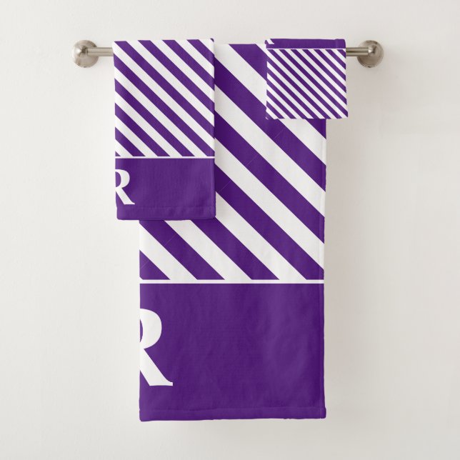 Custom Purple/White Stripes Bath Towel Set (Insitu)