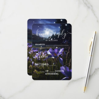 Custom Purple Wildflowers Field Wedding RSVP Card