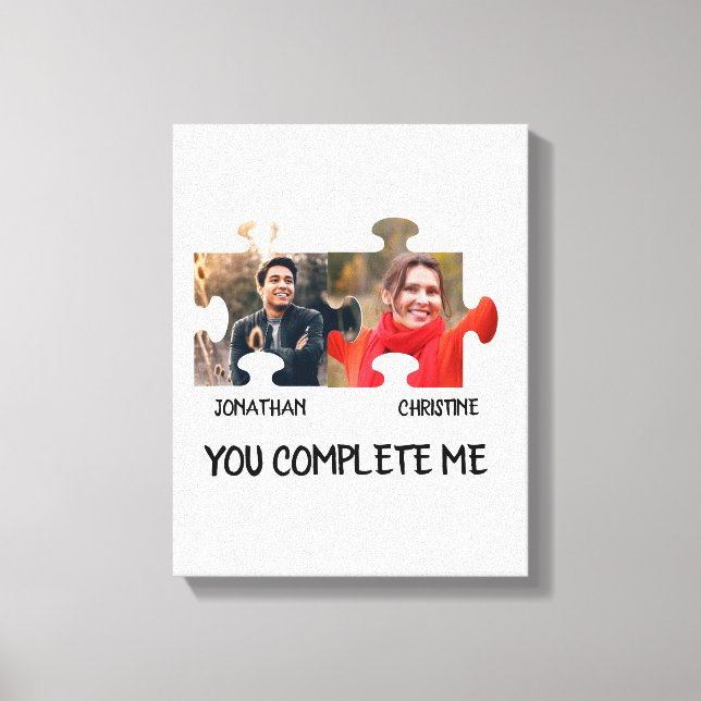 Custom puzzle piece photo You complete me couple Canvas Print (Front)