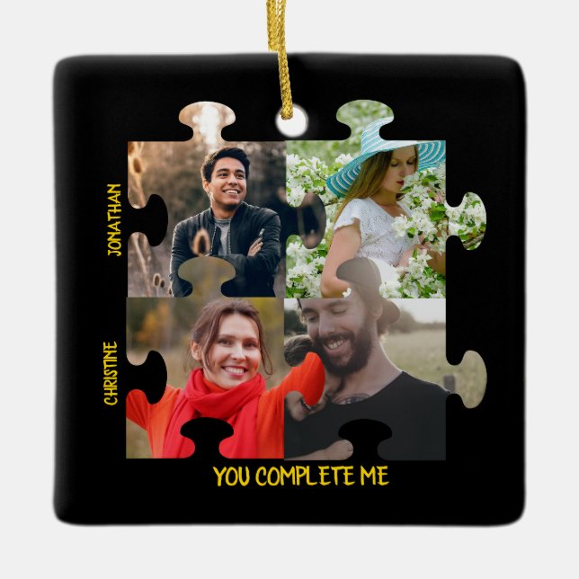 Custom puzzle piece photo You complete me couple Ceramic Ornament (Front)
