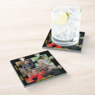 Custom puzzle piece photo You complete me couple Glass Coaster