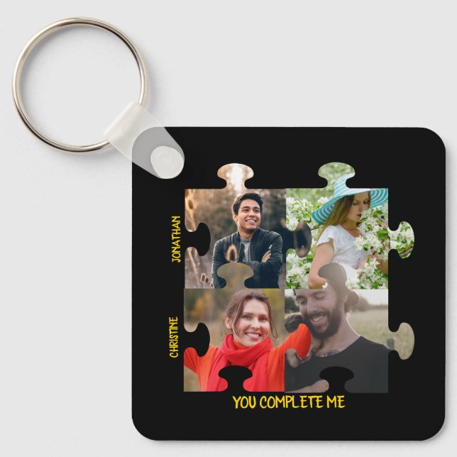 Custom puzzle piece photo You complete me couple Keychain (Front)