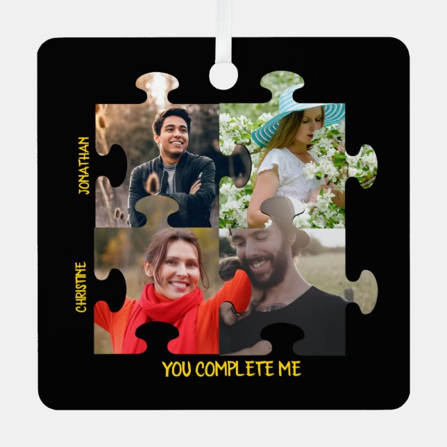 Custom puzzle piece photo You complete me couple Metal Ornament (Front)