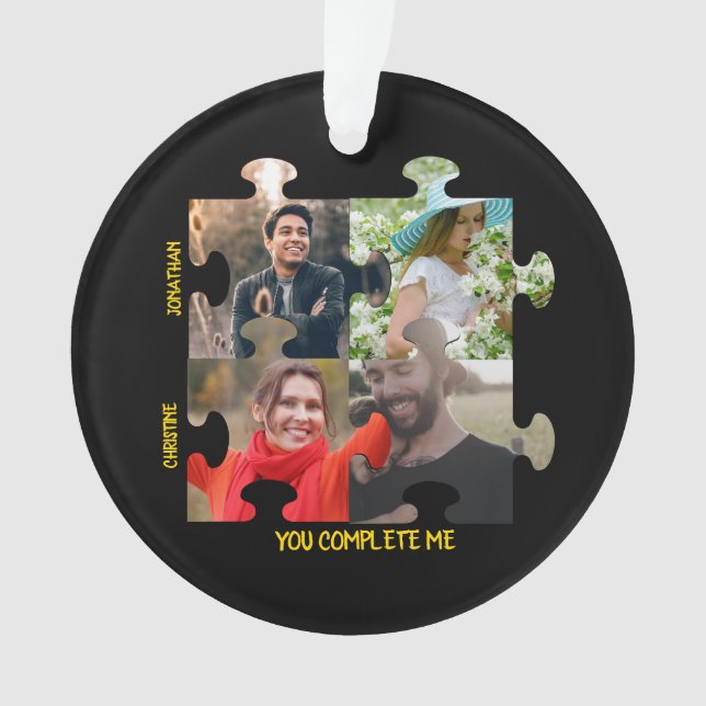 Custom puzzle piece photo You complete me couple Ornament (Front)