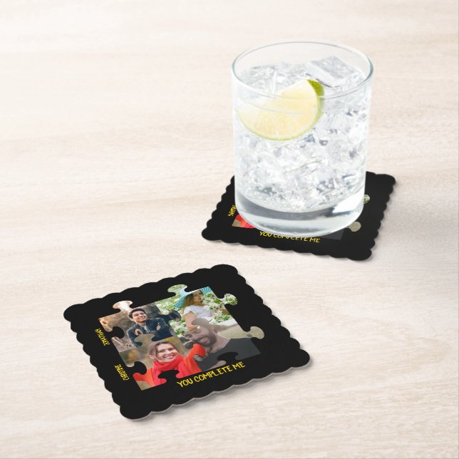 Custom puzzle piece photo You complete me couple Paper Coaster (Insitu)