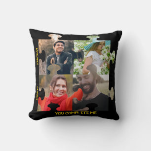 Custom puzzle piece photo You complete me couple Throw Pillow