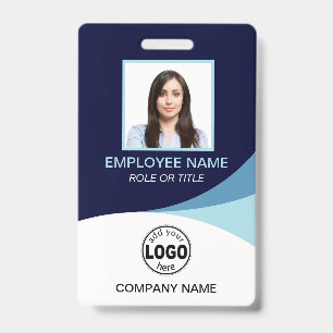 Custom QR Blue Corporate Employee Photo Name Tags Badge