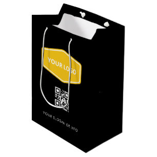 Custom QR Code And Business Logo Black Promotional Medium Gift Bag