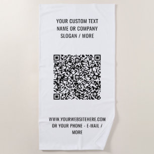 Custom QR Code and Text Beach Towel Choose Colours