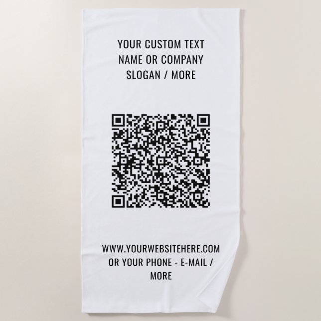 Custom QR Code and Text Beach Towel Choose Colours (Front)