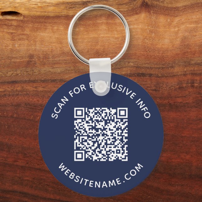 Custom QR Code and Text Corporate Swag Navy Blue Keychain (Front)