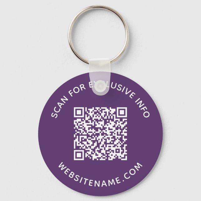 Custom QR Code and Text Corporate Swag Purple Keychain (Front)