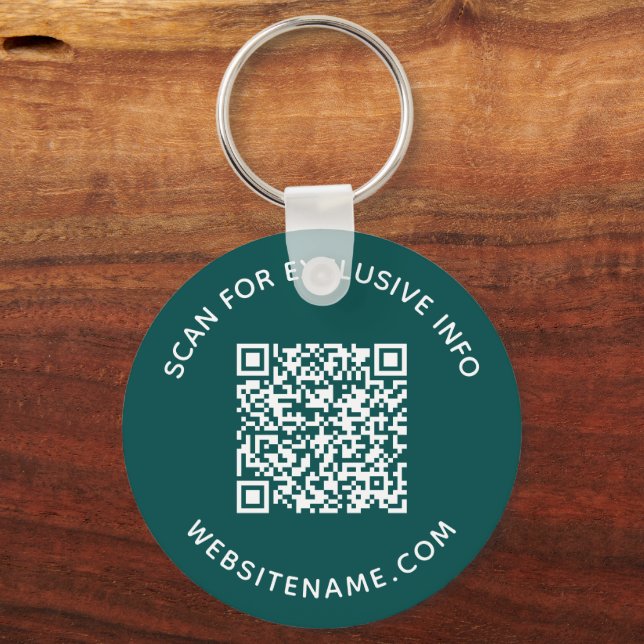 Custom QR Code and Text Corporate Swag Teal Keychain (Front)