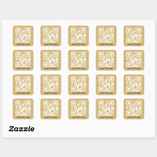 Custom QR Code and Text Promotion Gold Square Sticker (Sheet)