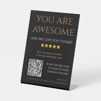 Custom QR Code black gold leave a review elegant Pedestal Sign