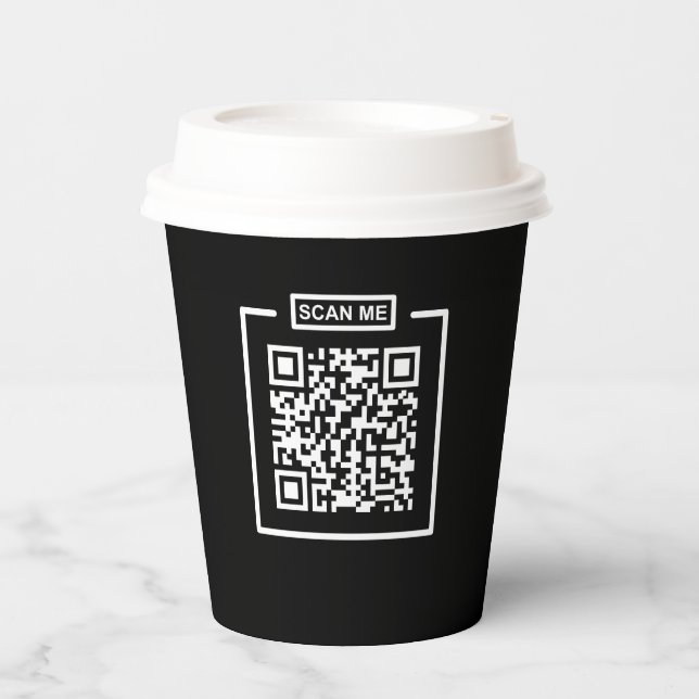 Custom QR Code Black & White Espresso Coffee Shop  Paper Cups (Front)