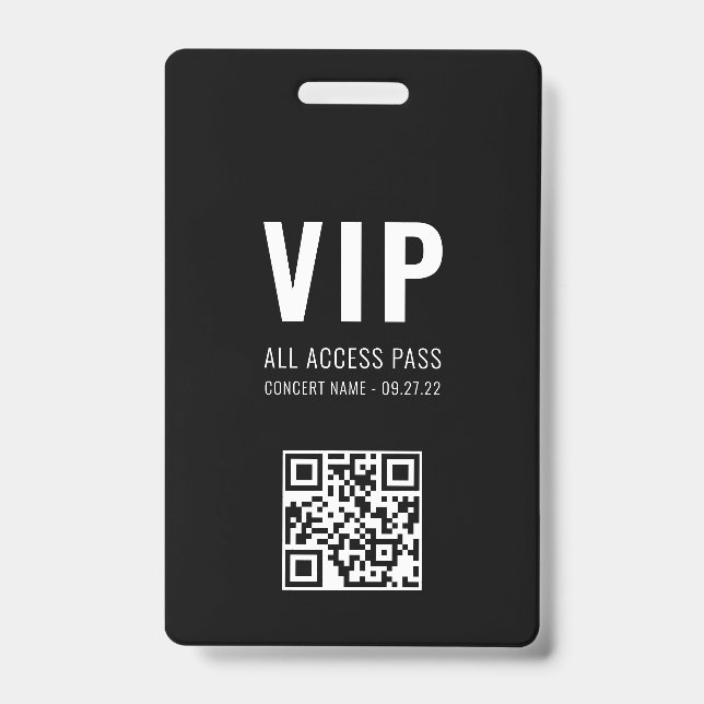 Custom QR Code Black White VIP All Access Pass Badge (Front)