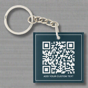 Custom QR Code Branded Business Navy Blue  Keychain