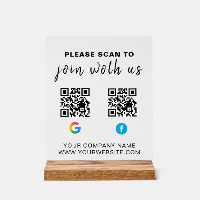 Custom QR Code Business Acrylic Sign (Front)