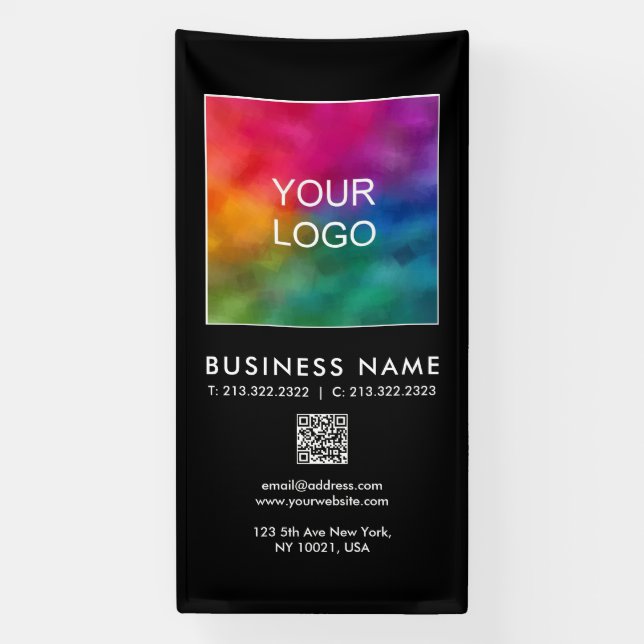 Custom QR Code Business Corporate Logo Here Banner (Vertical)