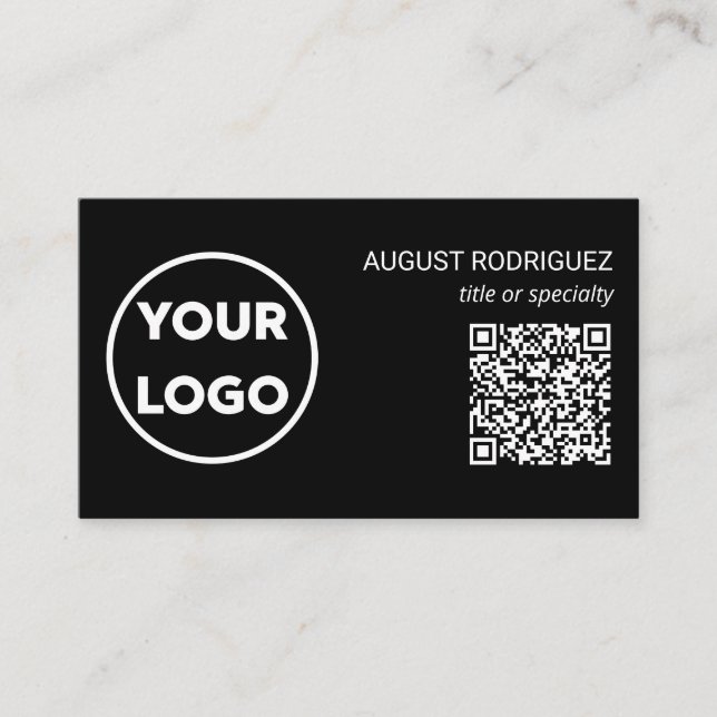Custom QR Code Business Logo Modern Black Card (Front)