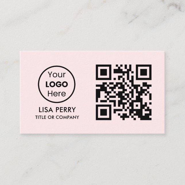 Custom QR Code Business Logo | Modern Blush Pink Business Card (Front)