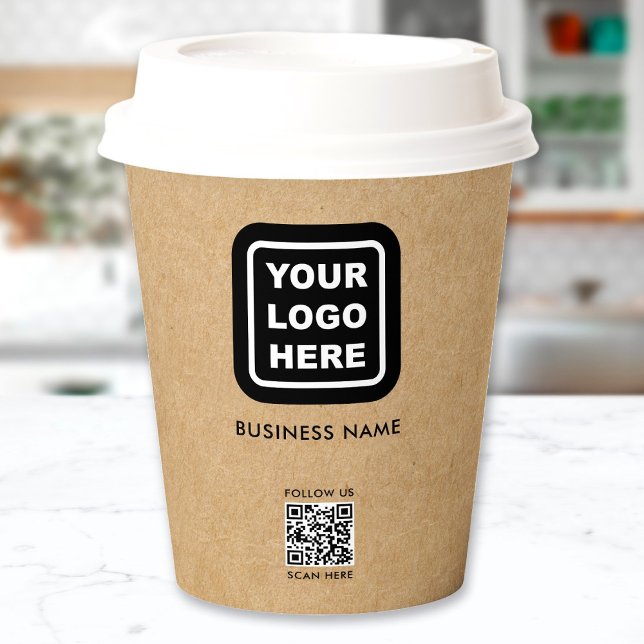 Custom QR Code Business Logo Modern Kraft Paper Cups (Creator Uploaded)