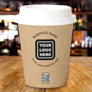 Custom QR Code Business Logo Modern Kraft Paper Cups