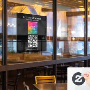 Custom QR Code Business Logo Slogan Text Square Window Cling