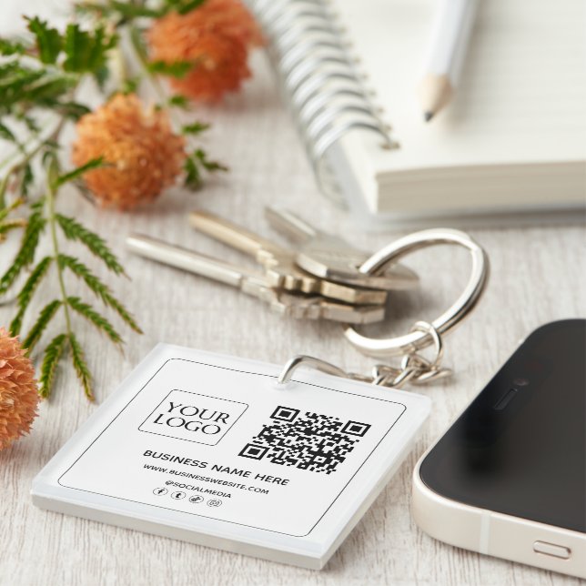 Custom QR Code Business Logo Social Media Keychain (Front Right)