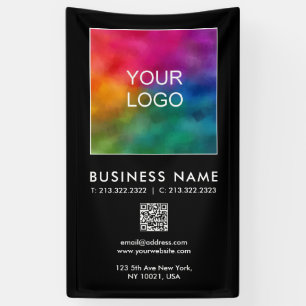 Custom QR Code Business Logo Vertical Black Banner
