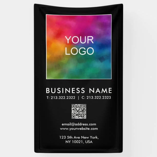 Custom QR Code Business Logo Vertical Black Banner (Vertical)