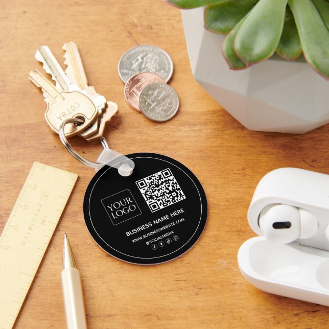 Custom QR Code Business Logo Website Social Media Keychain (Desk)