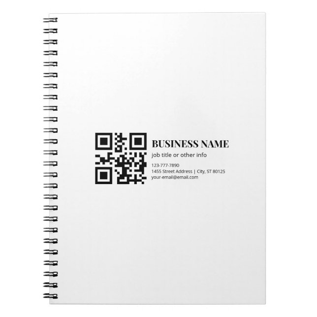 Custom QR Code Business  Name Template Notebook (Front)